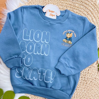 Conj. Casaco Lion Born to Skate e Calça de Moletom - Azul Jeans